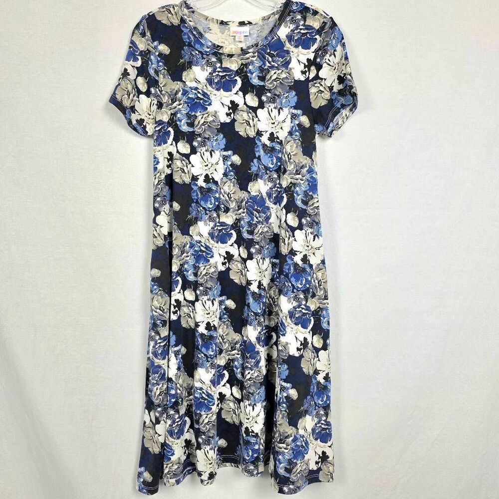 LuLaRoe Floral Swing Dress Blue Gray XS